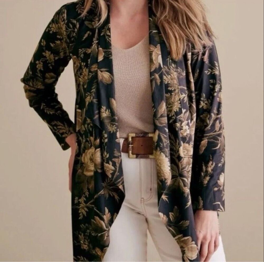 Soft Surroundings Women's Floral Shape Drape Suede Jacket Multicolor 1X NWT